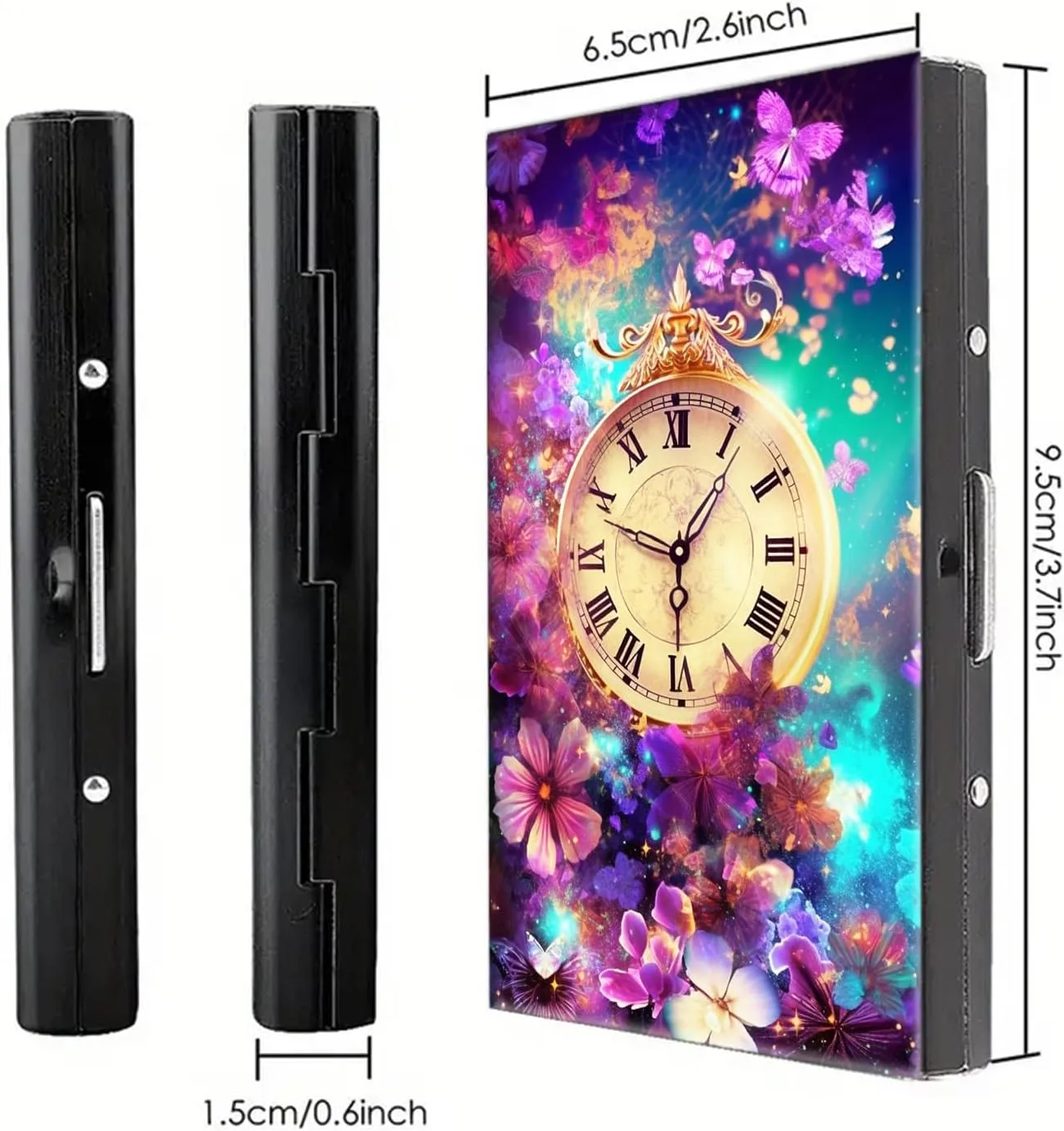 Card Wallet, with Reliable Press Button Metal Wallet for Women Men, Pocket Watch Flower Metal Credit Card Holder Wallet, 6 Card Slots RFID Blocking ichthyosaur painstaking criterion Stainless Steel Wallet, Slim Metal Credit 