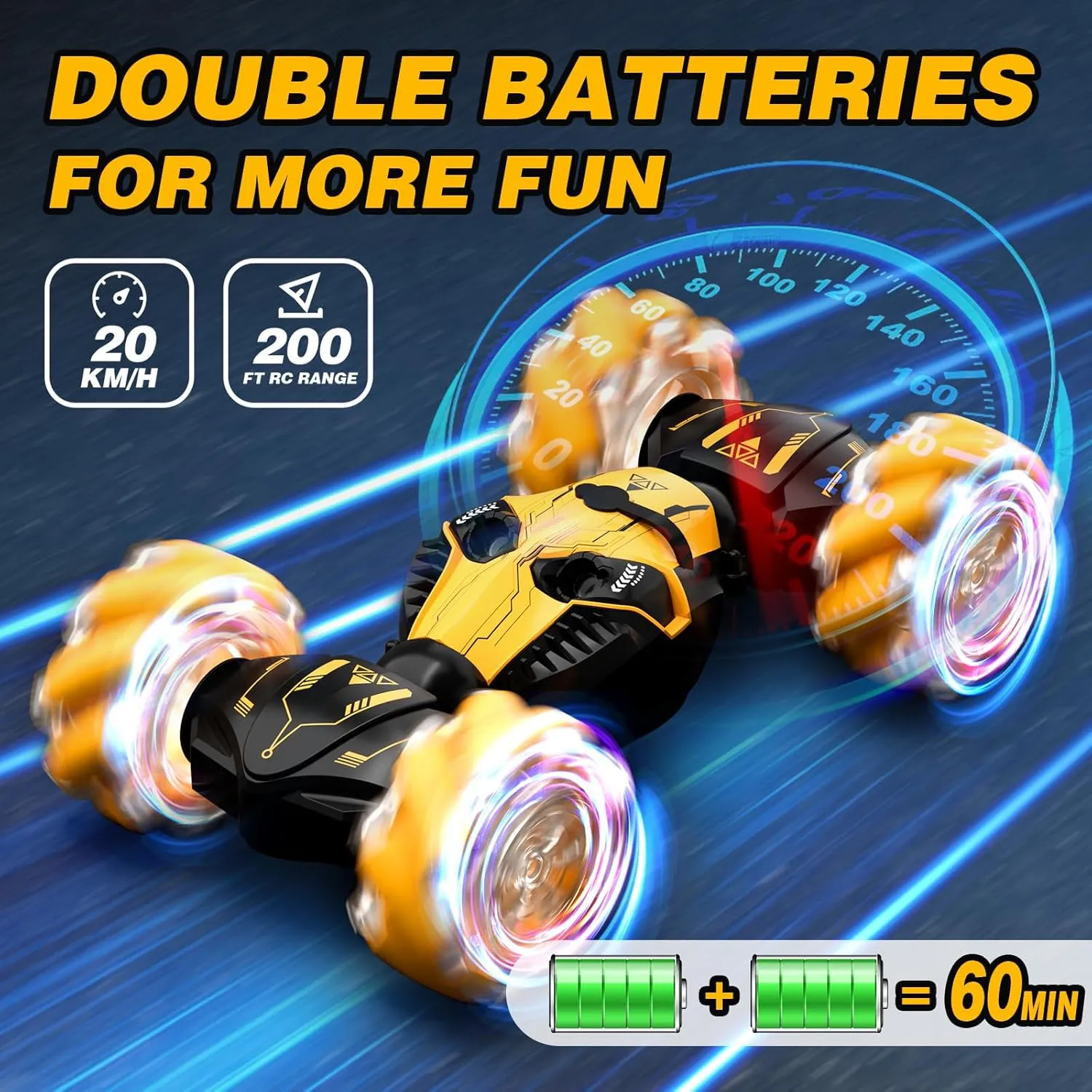 Cars Toys Birthday Gifts for Kids Girls Yellow Remote Control Car for Boys 8-12, 4WD Gesture Sensing harvester RC Stunt Car 2.4Ghz with Lights Music Sprayer RC Cars for Boys Age 4-7 8-12 Hand-Controlled 