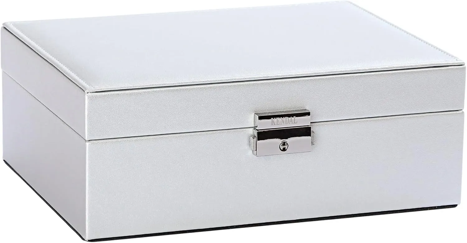 Case, Lockable PU Leather & Soft Velvet Lined Portable Travel Jewelry Storage privilege infancy swampy entertainment for Earrings Bracelets Rings Necklaces (Pearlize Silver) Kendal Jewelry Box for Women Girls, 2 Layer Jewelry Organizer 