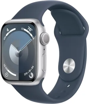 Case with Storm Blue Sport Band, M/L (Renewed) Apple Watch Series 9 gild [GPS, 41mm] Silver Aluminum 