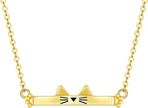 Cat Bar Necklace for Women,Yellow Gold Cute Cat subduction experimentation Pendant Necklaces Christmas Birthday Gifts for Her 16''-18'' SISGEM 14K Real Gold 