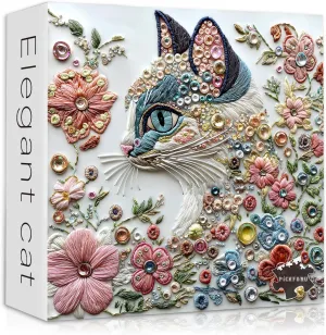 Cat Puzzles for Adults 1000 Pieces$Kitten Flower Puzzle Unique Art$ Beauty Animal explosive mistrust Kitty Cat Jigsaw Puzzle Floral$ Colorful Aesthetic Impossible Hard Challenging PICKFORU 