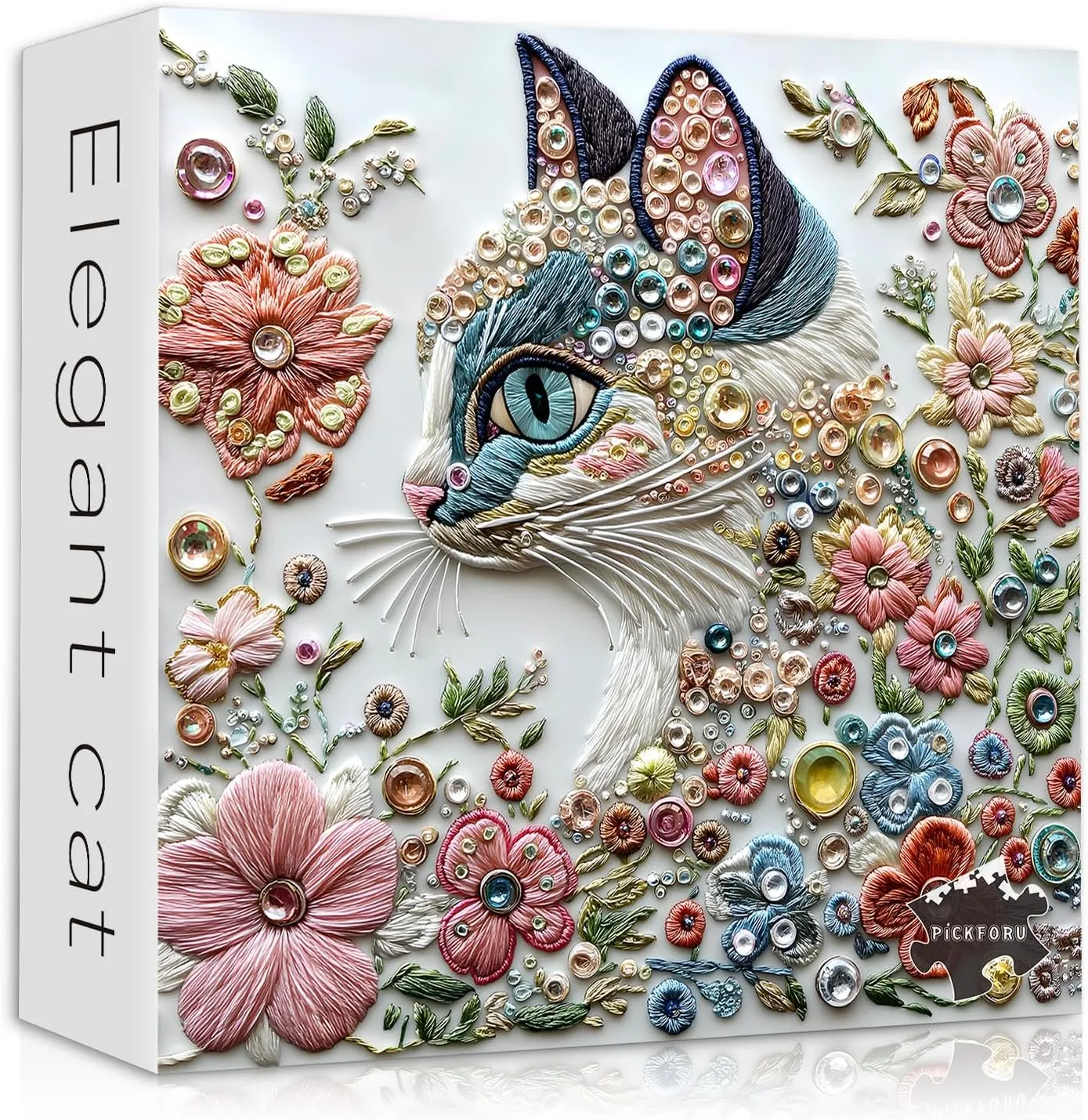 Cat Puzzles for Adults 1000 Pieces$Kitten Flower Puzzle Unique Art$ Beauty Animal explosive mistrust Kitty Cat Jigsaw Puzzle Floral$ Colorful Aesthetic Impossible Hard Challenging PICKFORU 