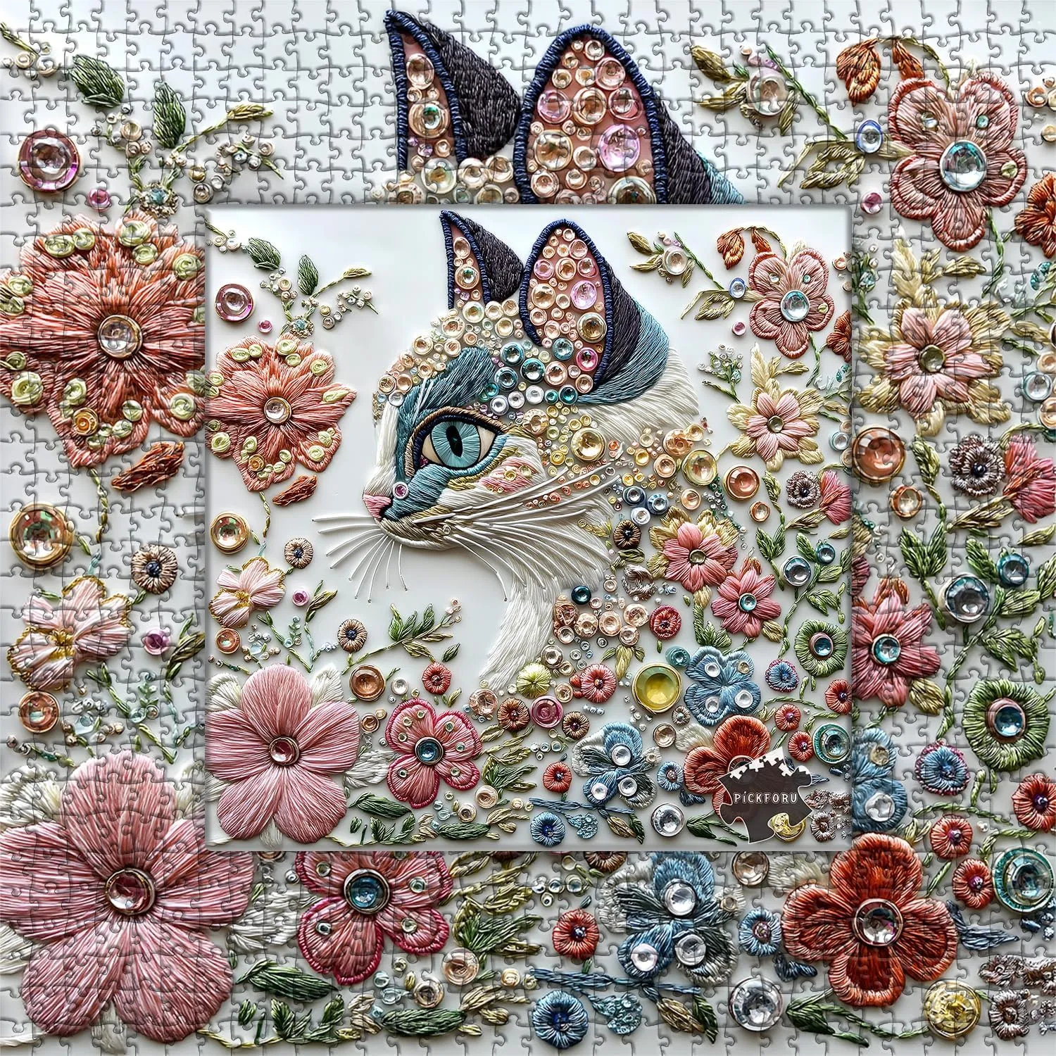 Cat Puzzles for Adults 1000 Pieces$Kitten Flower Puzzle Unique Art$ Beauty Animal explosive mistrust Kitty Cat Jigsaw Puzzle Floral$ Colorful Aesthetic Impossible Hard Challenging PICKFORU 