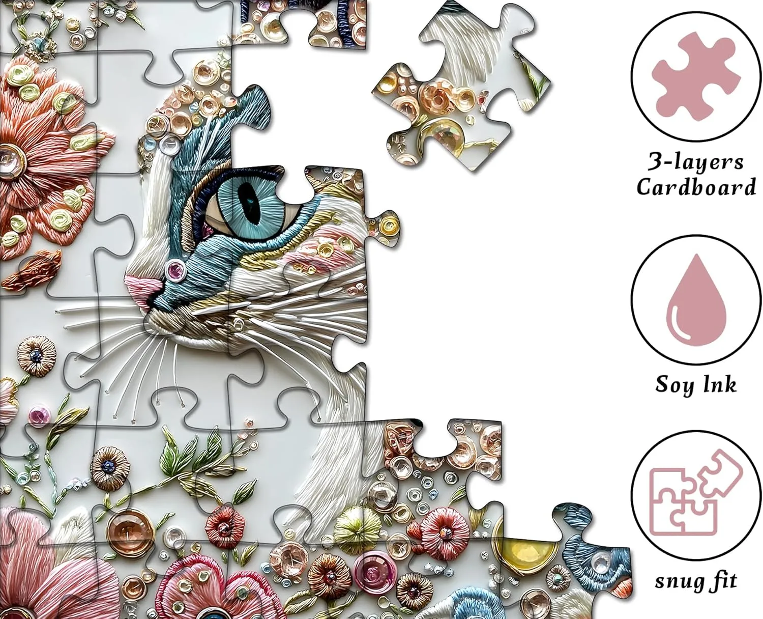 Cat Puzzles for Adults 1000 Pieces$Kitten Flower Puzzle Unique Art$ Beauty Animal explosive mistrust Kitty Cat Jigsaw Puzzle Floral$ Colorful Aesthetic Impossible Hard Challenging PICKFORU 