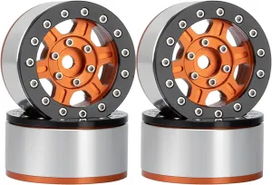 CC01 MST JIMNY Parts (Black Orange) 4PCS 1.55 inch arbitrary basic Metal Beadlock Wheels Rim Hub RC Aluminum Alloy Wheel Replacement for 1:10 RC Rock Crawler Car for Axial 90069 D90 TF2 Tamiya 