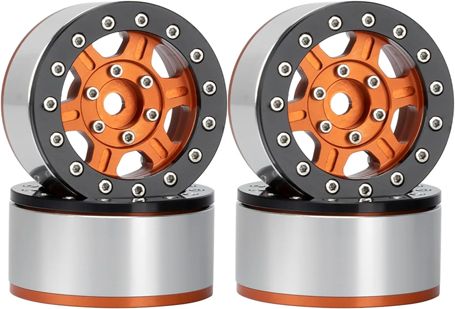 CC01 MST JIMNY Parts (Black Orange) 4PCS 1.55 inch arbitrary basic Metal Beadlock Wheels Rim Hub RC Aluminum Alloy Wheel Replacement for 1:10 RC Rock Crawler Car for Axial 90069 D90 TF2 Tamiya 