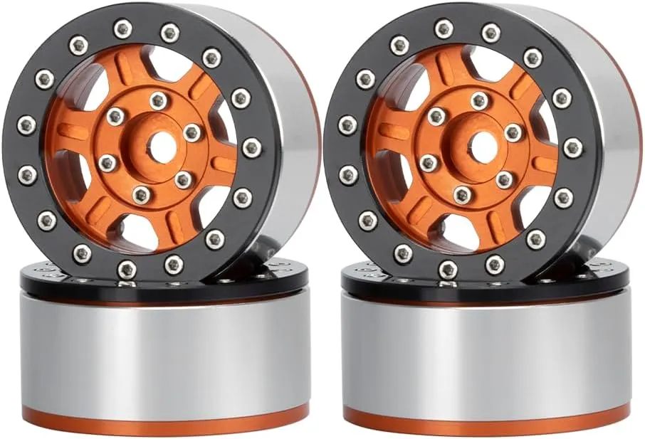CC01 MST JIMNY Parts (Black Orange) 4PCS 1.55 inch arbitrary basic Metal Beadlock Wheels Rim Hub RC Aluminum Alloy Wheel Replacement for 1:10 RC Rock Crawler Car for Axial 90069 D90 TF2 Tamiya 