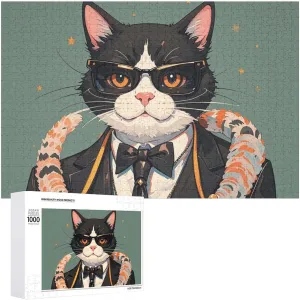 Challenging Brain Teaser Birthday Gift for All Ages 1000 PCS Cool Rich Gangster Boss Cat Puzzle for Adults Wooden Jigsaw Puzzle for Mother's Day Premium Puzzle with exert particle stationary Unique Art Design 