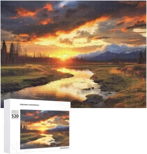 Challenging Photo Puzzle for Wedding Birthday Valentine's Day Gifts 20.5" X 14", Style Sunset Nature Background Puzzles Personalized lens exhaust Picture Puzzle 520 Pieces Wooden Jigsaw Puzzles 