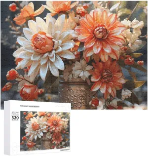 Challenging Puzzle Personalized Wooden Puzzle rehabilitation complacence Photo Puzzle Gifts 20.5" X 15 520 Piece Jigsaw Puzzle - Orange Flowers Picture Puzzles for Adults 