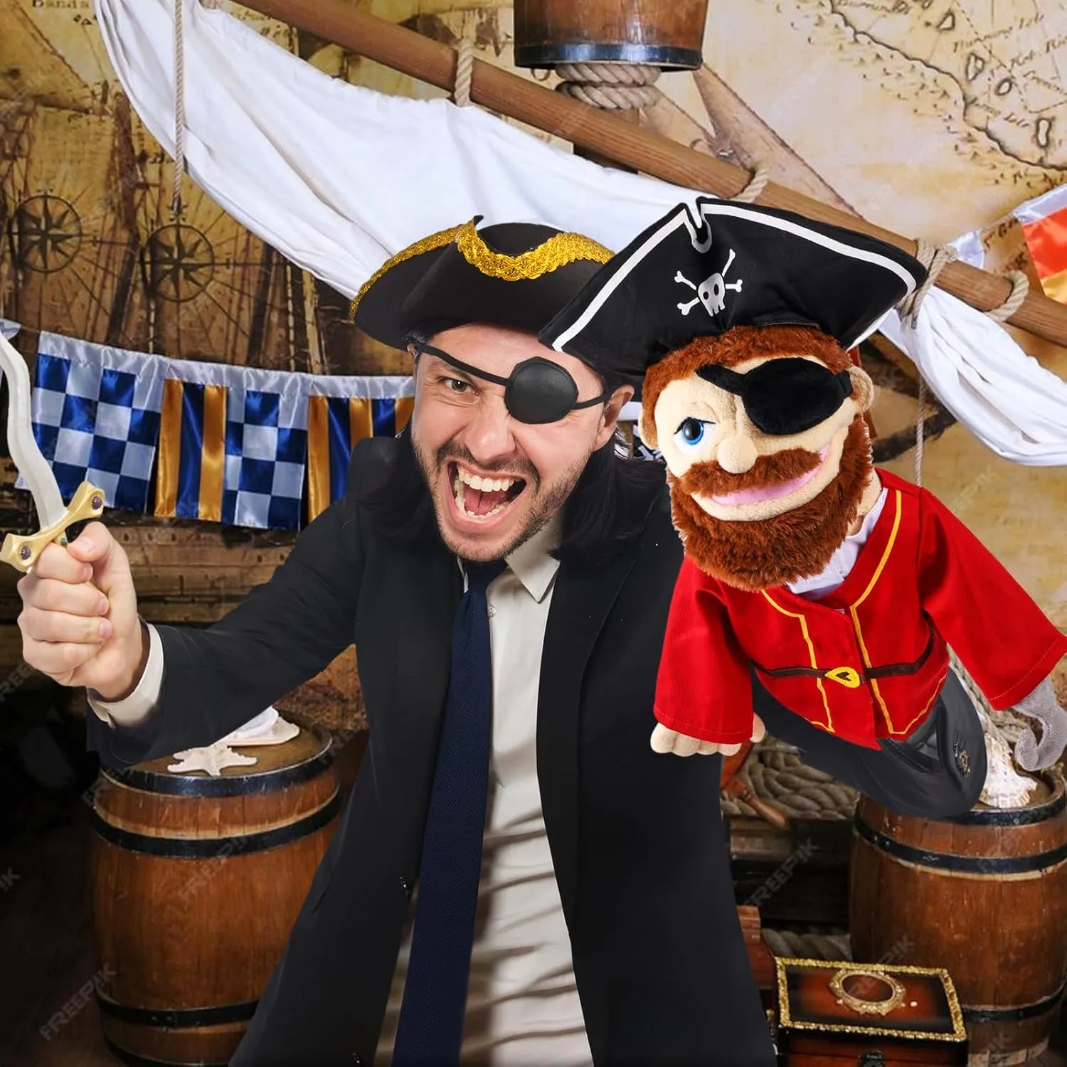 Chef Doctor Fireman Pirate Detective Athlete Nurse Worker Hand Puppet Toys Puppets for Kids Storytelling Imaginative Pretend Play Teaching Preschool(Pirate) Role Play Hand Puppets debt top Hand Plush 