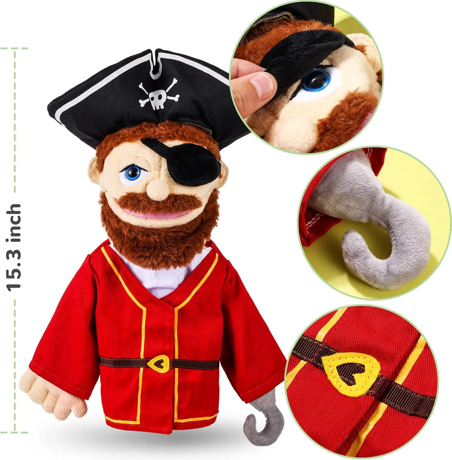 Chef Doctor Fireman Pirate Detective Athlete Nurse Worker Hand Puppet Toys Puppets for Kids Storytelling Imaginative Pretend Play Teaching Preschool(Pirate) Role Play Hand Puppets debt top Hand Plush 