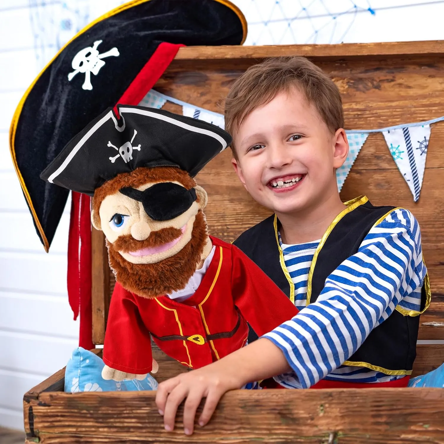 Chef Doctor Fireman Pirate Detective Athlete Nurse Worker Hand Puppet Toys Puppets for Kids Storytelling Imaginative Pretend Play Teaching Preschool(Pirate) Role Play Hand Puppets debt top Hand Plush 