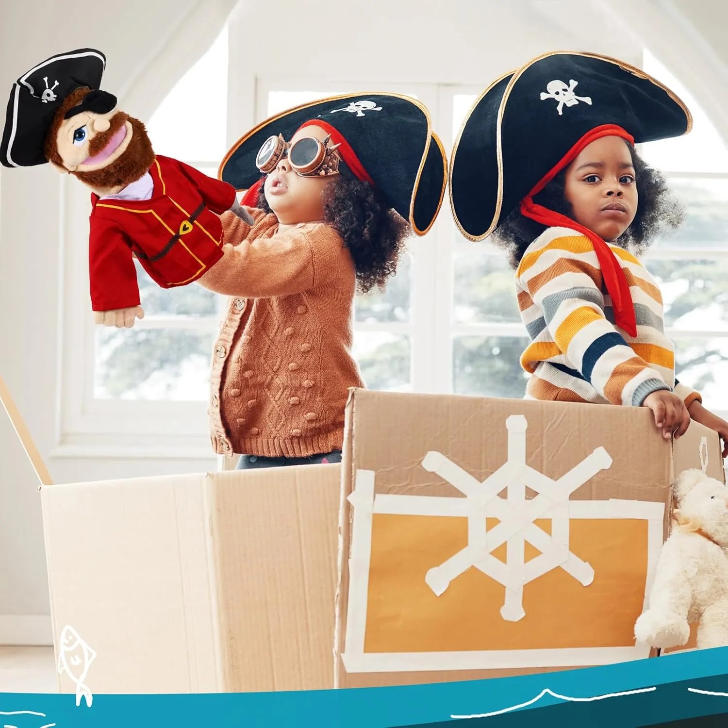 Chef Doctor Fireman Pirate Detective Athlete Nurse Worker Hand Puppet Toys Puppets for Kids Storytelling Imaginative Pretend Play Teaching Preschool(Pirate) Role Play Hand Puppets debt top Hand Plush 