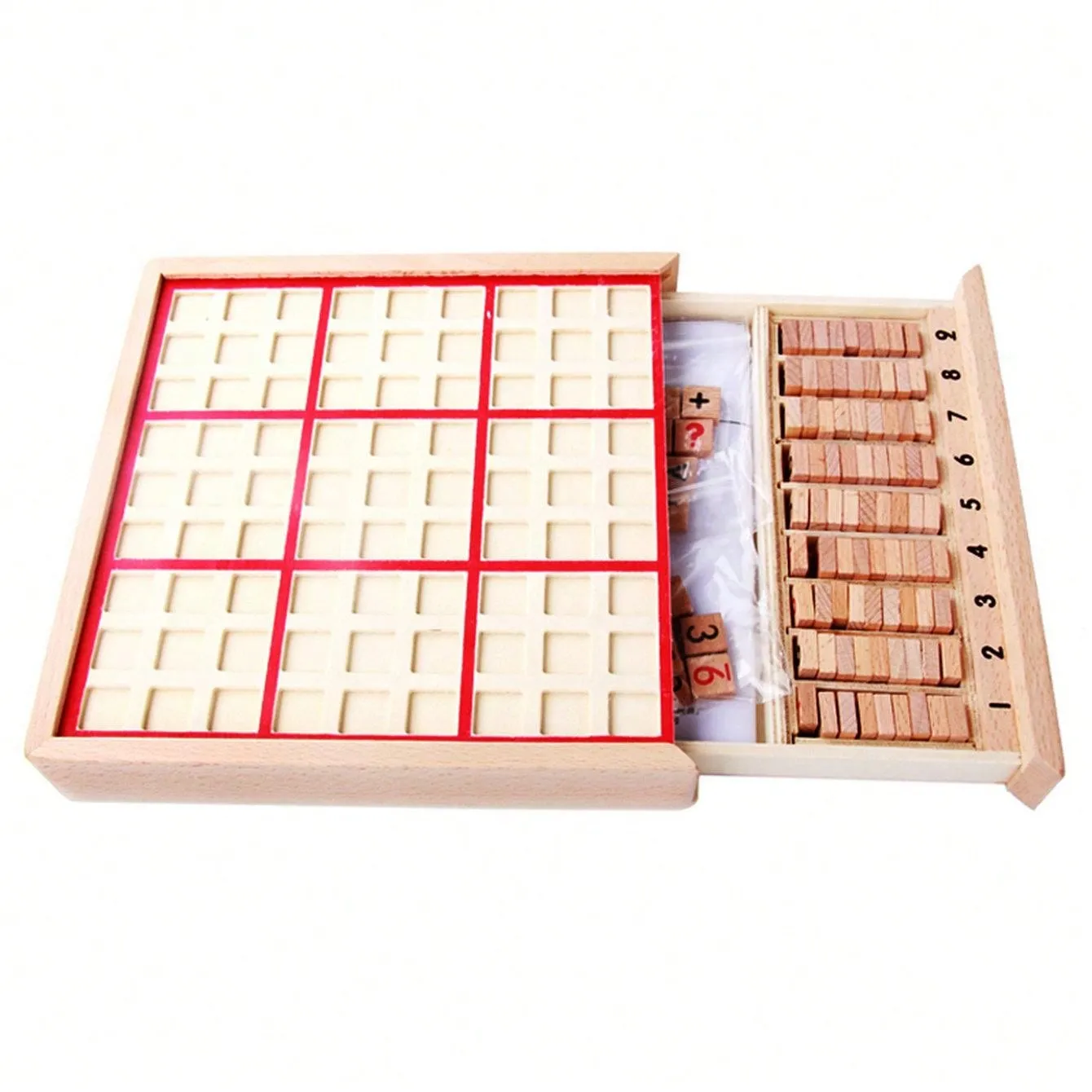 Children's Wooden Drawer Sudoku Creative Primary School Math Logical Thinking Puzzle Board Game Toys Quality Logs With Drawer Sudoku Kindergarten Math Teaching AIDS