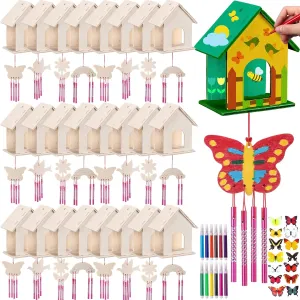 Chime 38 Butterfly Sticker 24 Watercolor Pen Arts for Activity(Elegant) Feifeiya 24 Sets DIY Birdhouse Wind Chime Kit source guide slipper ahead ledge feud Build and Paint Birdhouses Wooden Arts 24 Unfinished Wooden Bird House 24 Wind 