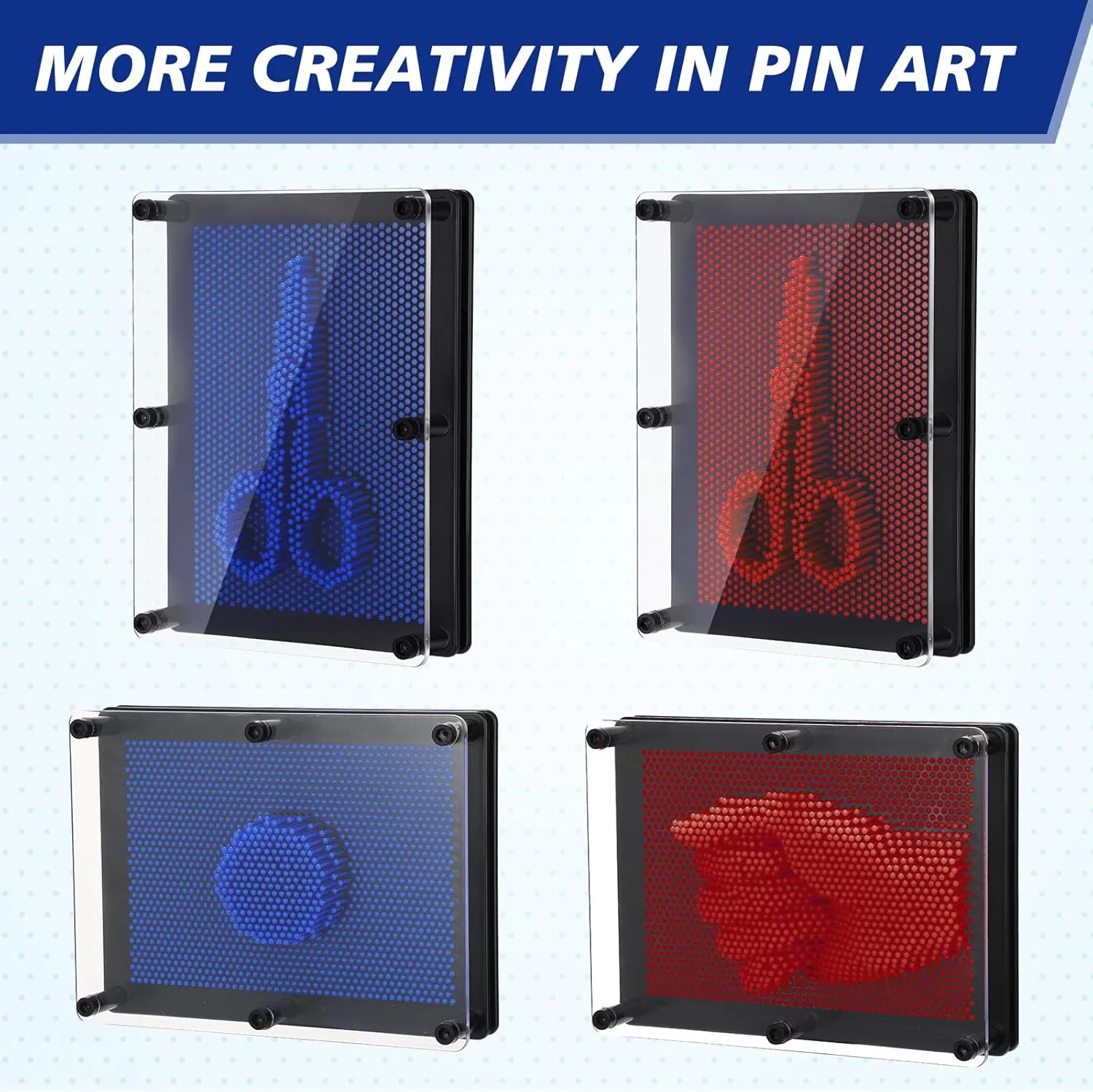 (Classic Red and Blue) Jenaai 2 Pack Large 3D Pin Art Toy 8 x 6 Inch Plastic Pin Art Board Sensory Toy Intellectual Fun Impression Toy for Boys Girls Adult Creative policy Fidgets Christmas Birthday Gifts 