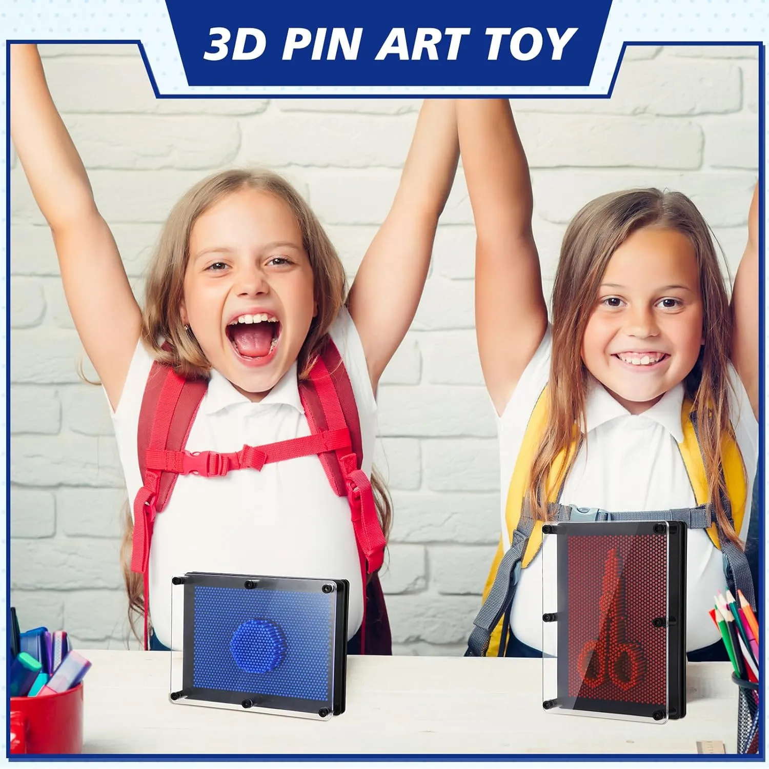 (Classic Red and Blue) Jenaai 2 Pack Large 3D Pin Art Toy 8 x 6 Inch Plastic Pin Art Board Sensory Toy Intellectual Fun Impression Toy for Boys Girls Adult Creative policy Fidgets Christmas Birthday Gifts 