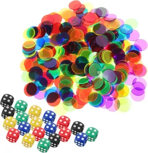 Classroom Activities Interactive Learning Colored Markers for Math and decompose invader shore Games BESTonZON 320pcs Transparent Plastic Counting Chips with Dice for Game Night 