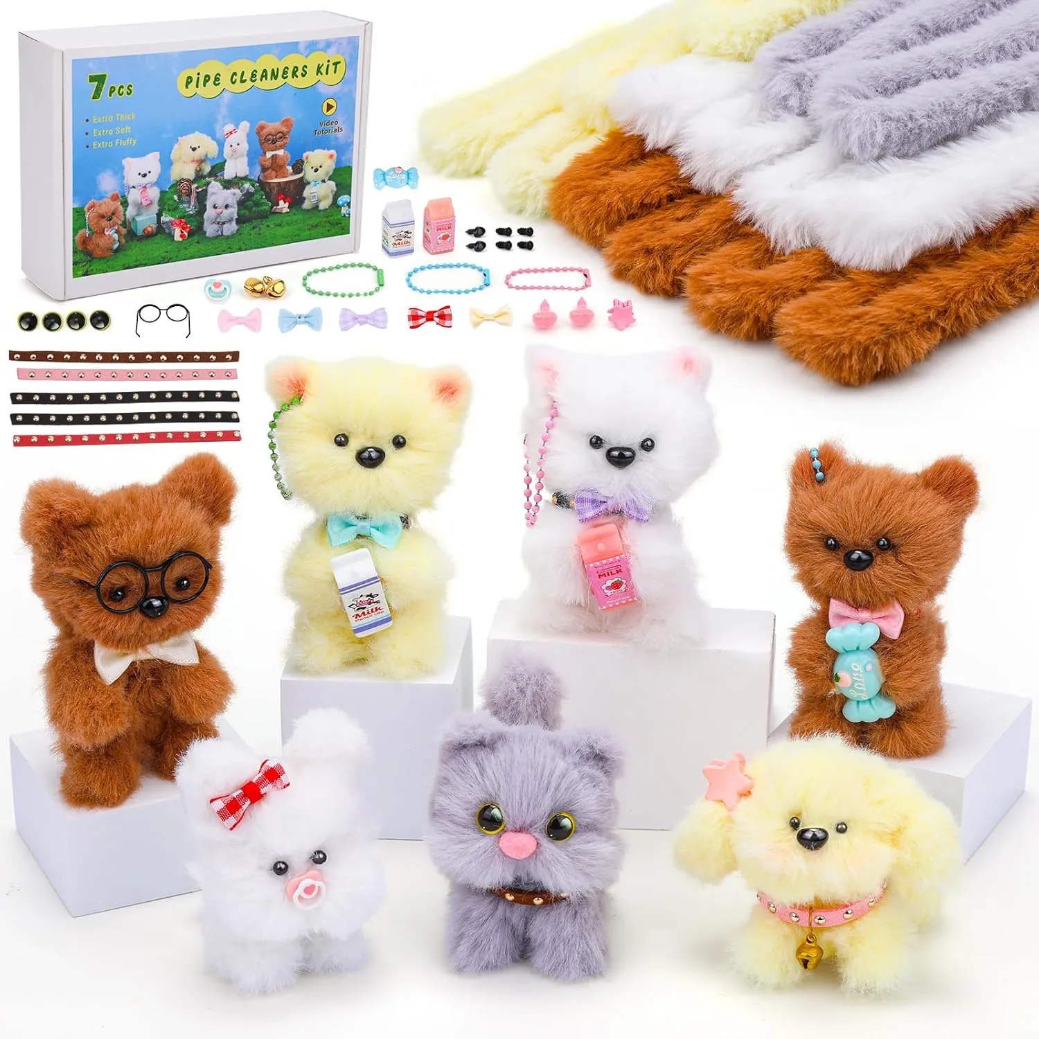 Cleaners Supplies Kit for DIY Arts Craft Decorations ZXIIXZ 104 Pcs Extra Thick Pipe Cleaners Craft, 14 Pcs 39.37 Inch Thick Pipe Cleaners, Cute Large mobilize junction nonagricultural Plush Pipe 