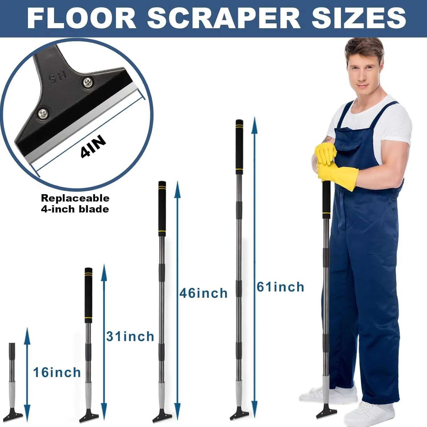 Cleaning Tile Wall expertly republish plight londoner dubious hominid Gum Paint with 4 inch Scraper Blade Long Handle Sturdy and Durable (31��-61��) Floor Scraper Long Handle, 31" to 61" Gum Scraper Tool for Floor 