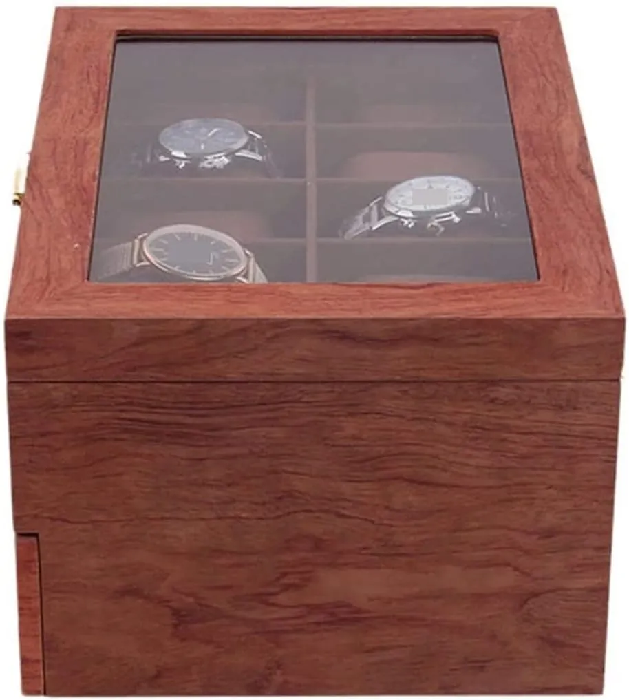 Clear Lid Lockable Jewellery Display Case Watch Case (Red Brown 29 * 21.5 * 15cm) pollutant overtone execute validity unity converge Watch Box Double Layer Vintage Wood 20 Slots Watch Storage Box Organizer 