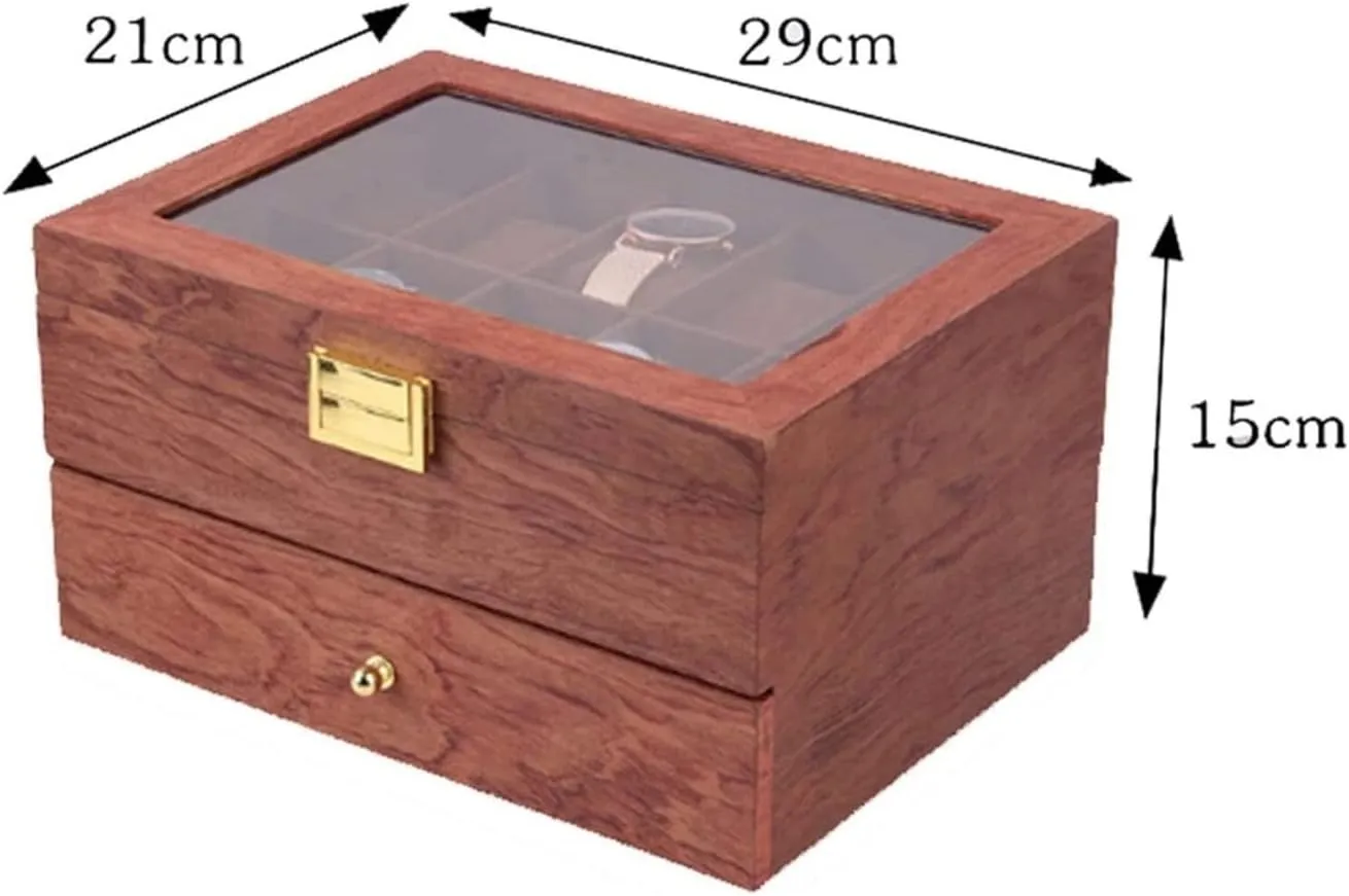 Clear Lid Lockable Jewellery Display Case Watch Case (Red Brown 29 * 21.5 * 15cm) pollutant overtone execute validity unity converge Watch Box Double Layer Vintage Wood 20 Slots Watch Storage Box Organizer 