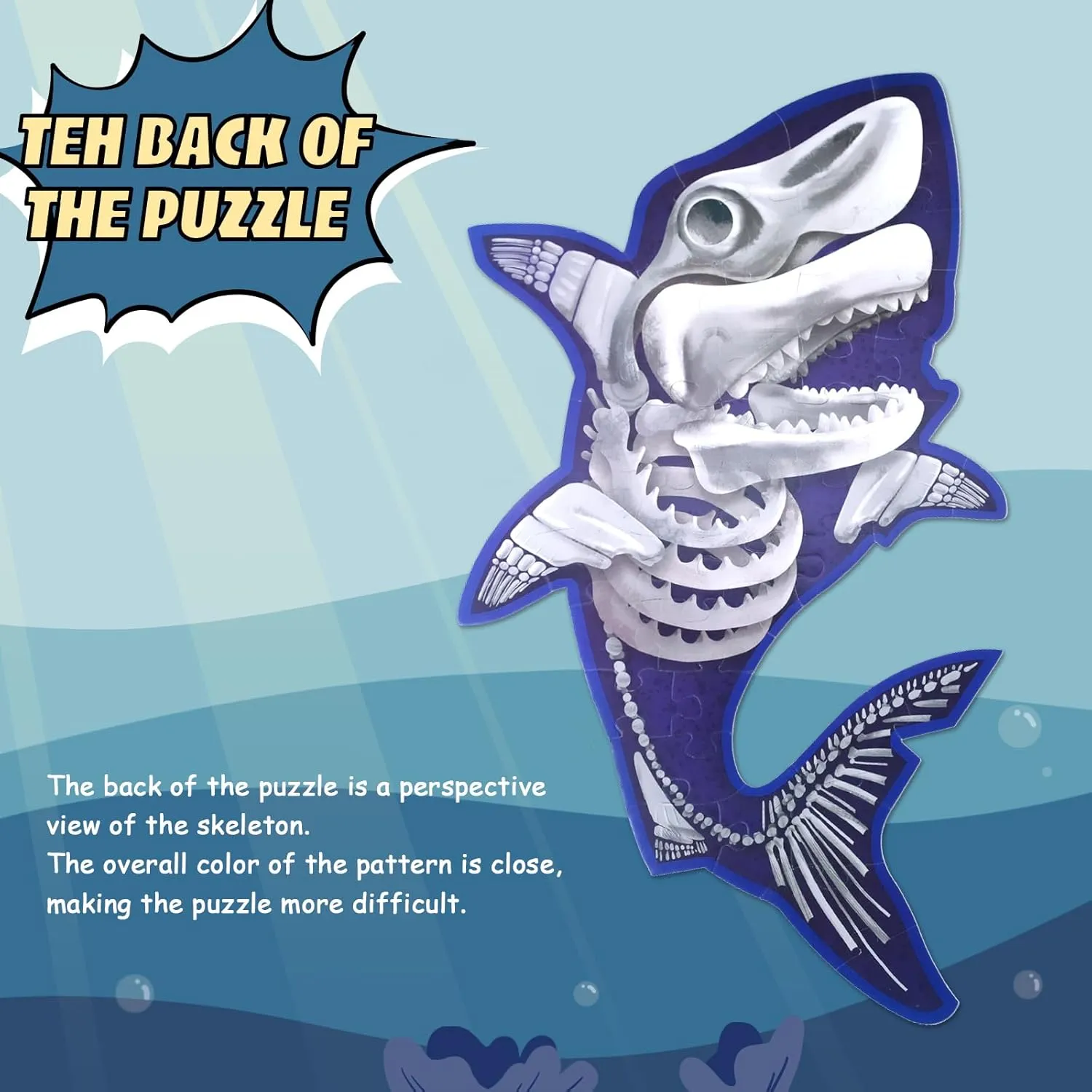 clearing Surprise Floor Puzzles for Kids Ages 3-8, Double-Sided Shark Shape Puzzle, Ocean World Puzzles, 48 Pieces Children Jigsaw Puzzle for Boys and Girls Gifts HAS Happiness and 