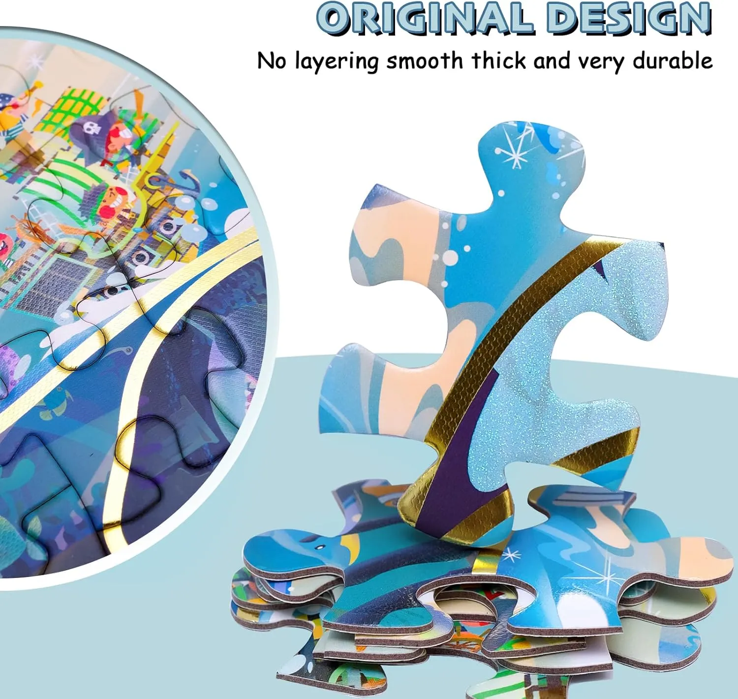 clearing Surprise Floor Puzzles for Kids Ages 3-8, Double-Sided Shark Shape Puzzle, Ocean World Puzzles, 48 Pieces Children Jigsaw Puzzle for Boys and Girls Gifts HAS Happiness and 