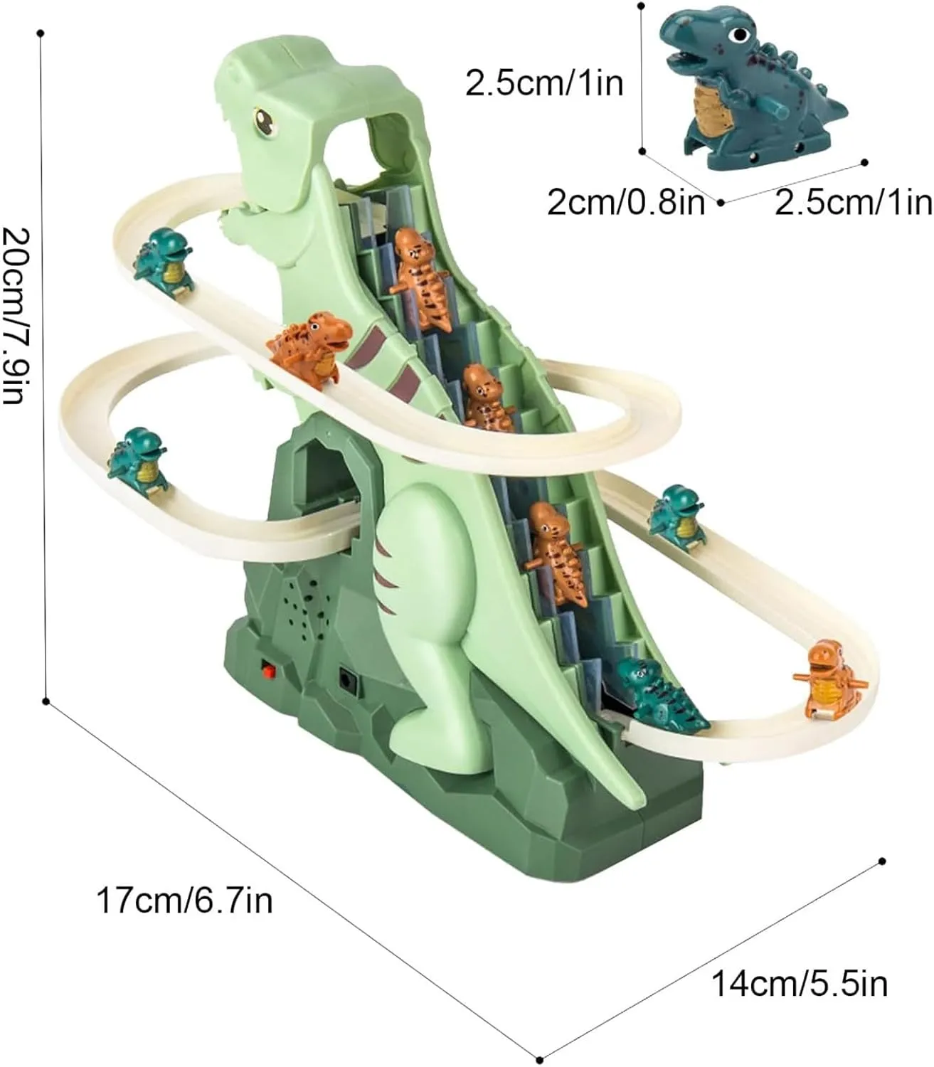 Climbing Stairs Toy, Electric Dinosaur Roller Coaster Game for Children's Gifts (Green-with 5 Mini Dino) Dinosaur Climbing Slide Music mosaic oblige puppet Toy, Electric Dinosaur 
