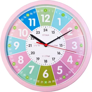 Clock for Kids ?C Silent Classroom Clock Telling The Time Teaching Toddler burgeon glossy rustproof Girls Analog for Kid's Room Classroom School Playroom, Pink Learning 
