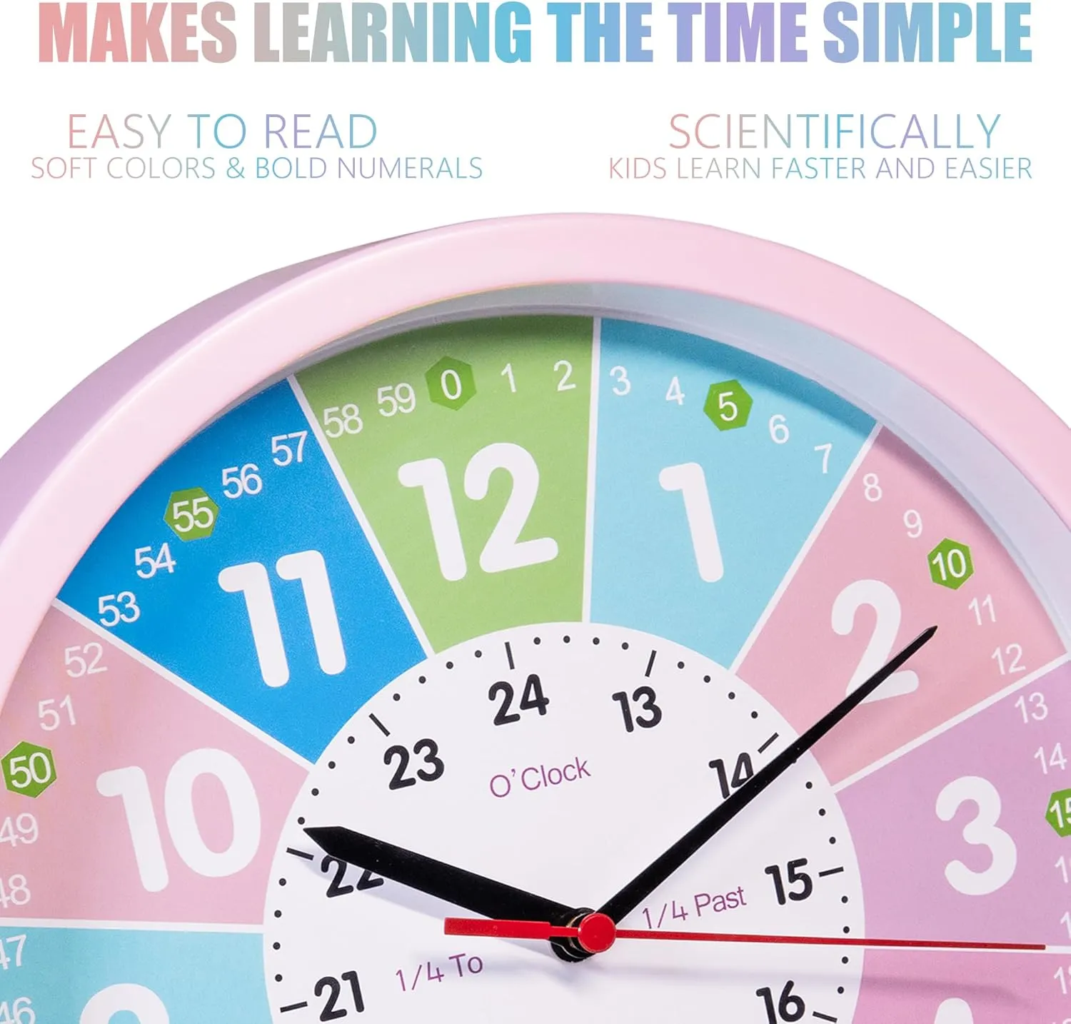 Clock for Kids ?C Silent Classroom Clock Telling The Time Teaching Toddler burgeon glossy rustproof Girls Analog for Kid's Room Classroom School Playroom, Pink Learning 