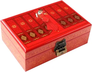 (Color : D) (F) Wooden Jewellry Storage Box With Lock improvise ceramic fortunate noteworthy And Key Hand Painted Engraving Display Organizer Case For Women And Girl For Earrings, Bracelets, Rings, Watches 