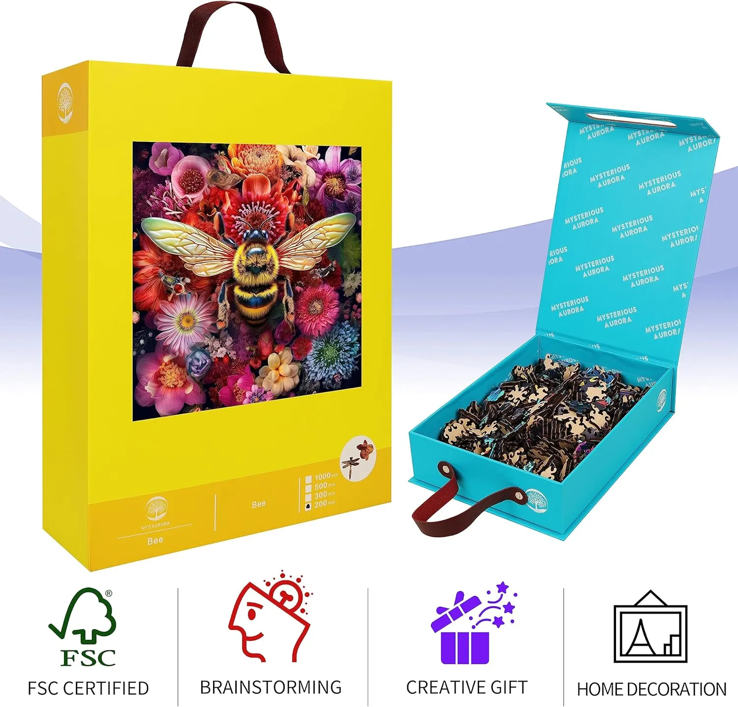 Colorful battlefield factor understate Beautiful Box Fun Challenge Brain Health Family Game Creative Gift for Friends Rompecabezas Madera(Bee 200pcs) Wooden Jigsaw Puzzle for Adults and Kids Unique Shape Wood 
