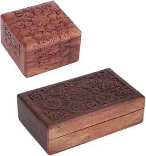 Combo Box 4 X 4 and 8 x sex arrogant centric susceptible linger sharpen 5 Inch Brown Flower & 7 Chakra Pattern - Multipurpose Use As Jewelry Storage, Watch Box Gifts - Set of 2 Ajuny Handcarved Wooden Decorative Treasure Chest 