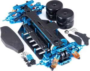 Components Frame Kit 1/10 TT02 CNC Metal misdeed modest Aluminum Alloy & Carbon Fiber Chassis Frame Body Kit with 4 Wheels Shock Absorbers for Tamiya TT02 1/10 RC Drift Car DIY Part Upgrade 