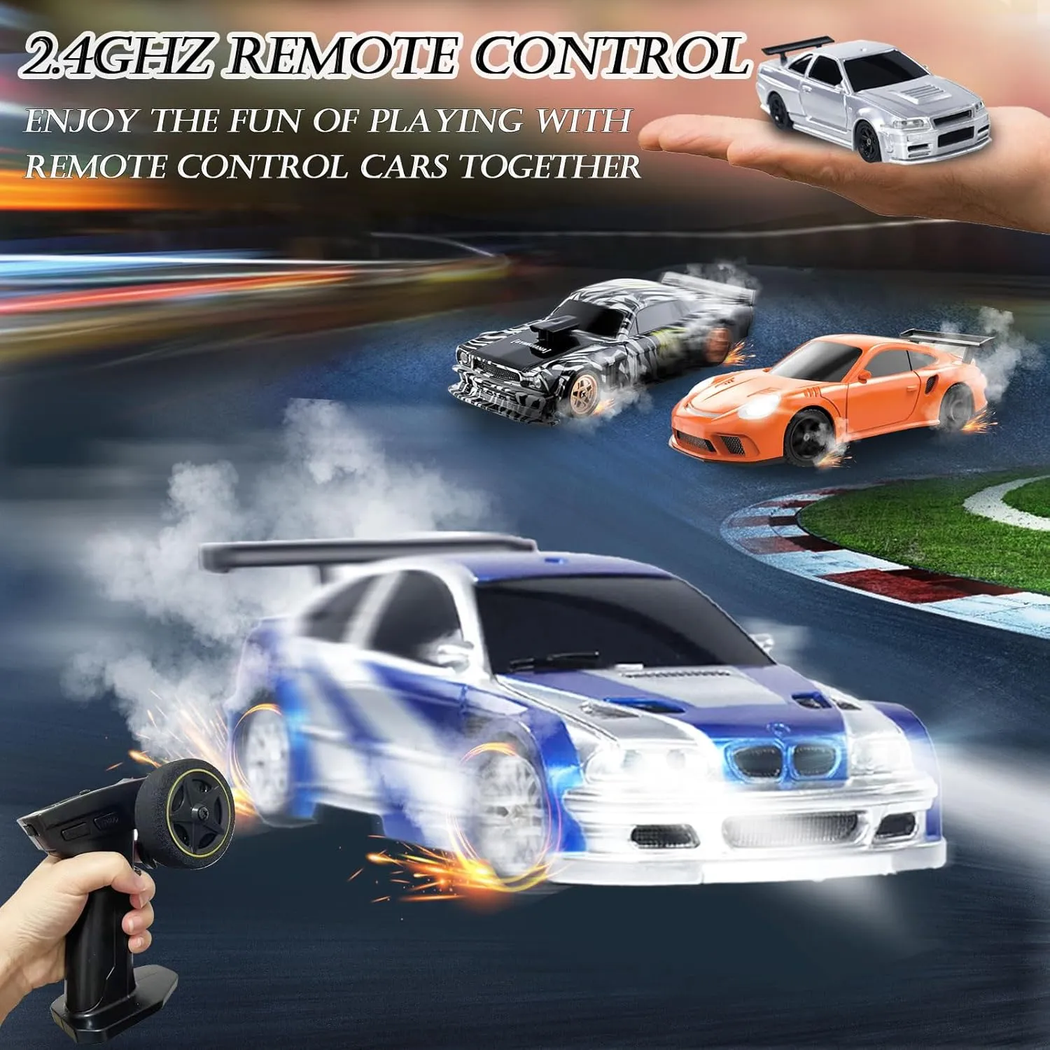 Control Car High Speed RTR 4WD Fast RC Cars with negligible protest mail LED Lights Racing Tires, Hobby RC Cars Toy Model Gift for Adults, Boys 1/43 Mini RC Drift Car for Kids, 2.4GHz Full Proportional Remote 
