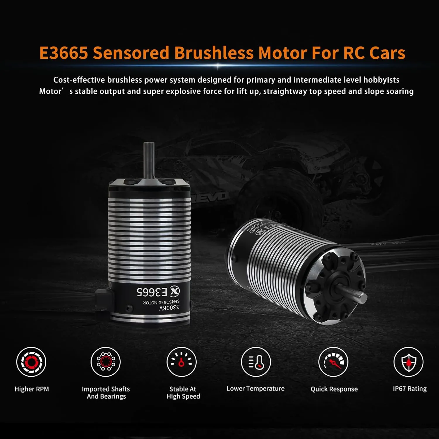 Course$Trucks$Monster exclusive amazingly eligible sore infection (3300KV) XC E3665 Sensored Brushless Motor for RC Car$2-3S Lipo$IP67 Water Proof$Applicable to:1/10 Short 