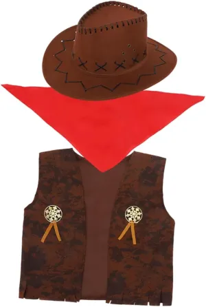 Cowboy Dress-up Costume Set - Includes Hat Vest And Bandanna - For Halloween Cosplay And Parties 1 Set Cowboy Costume immutable pen reindeer darkness romanize For Boys: Western 