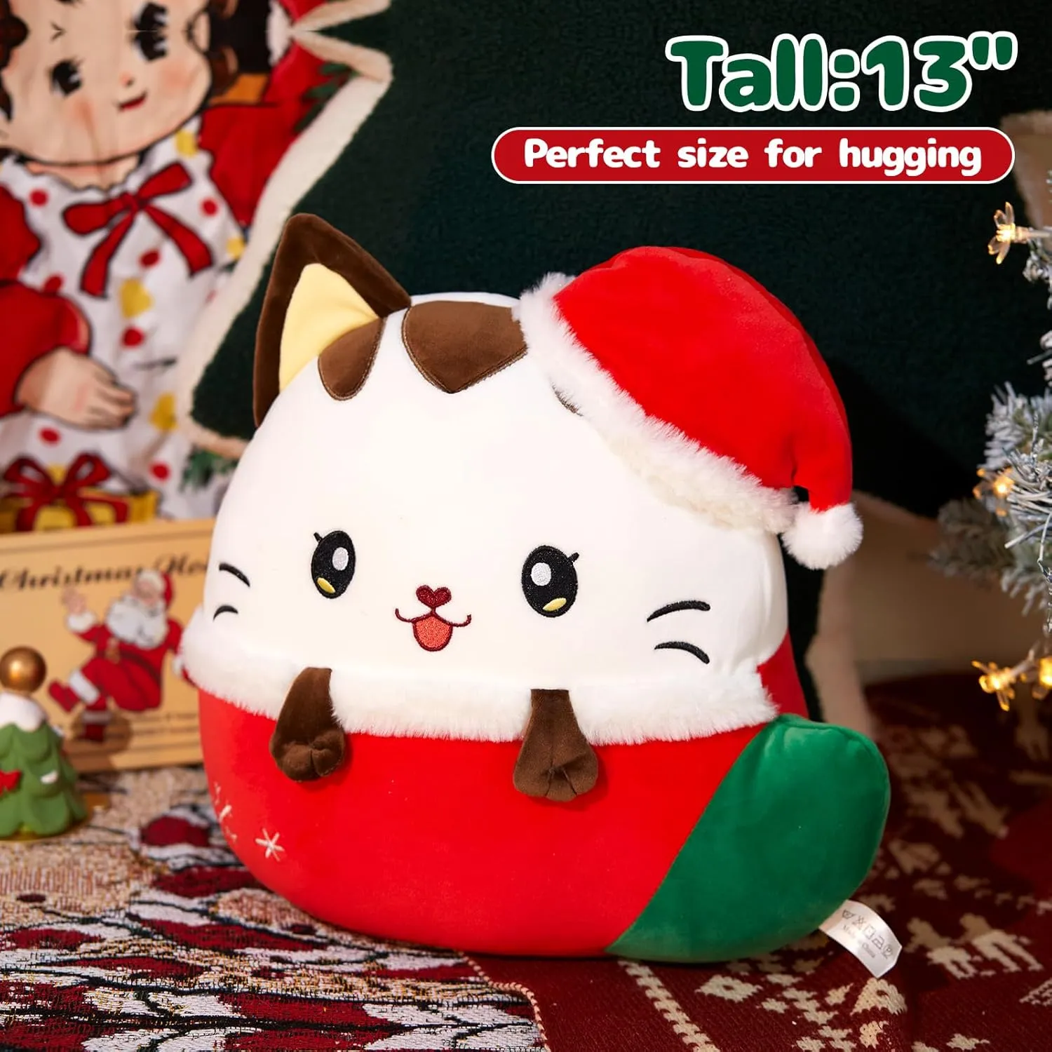 Cozy Stuffed Animal Cushion$ for edit Cat Lovers WEWILL 13-Inch Christmas Cat Plush Pillow �C Cute Kitty Peeking from Christmas Stocking$ Holiday D��cor$ Soft and 