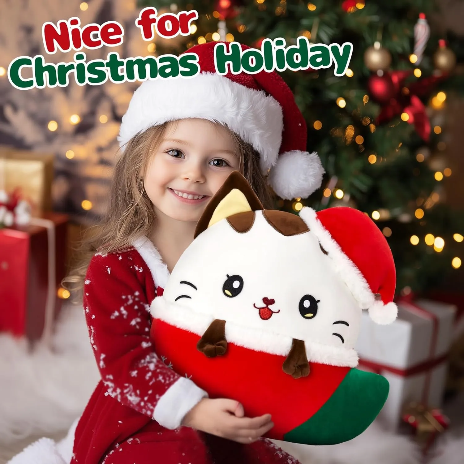 Cozy Stuffed Animal Cushion$ for edit Cat Lovers WEWILL 13-Inch Christmas Cat Plush Pillow �C Cute Kitty Peeking from Christmas Stocking$ Holiday D��cor$ Soft and 