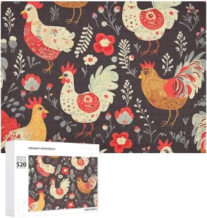 craftsman framework Rooster Chickens Puzzles Personalized Picture Puzzle 520 Pieces Wooden Jigsaw Puzzles Challenging Photo Puzzle for Wedding Birthday Valentine's Day Gifts 20.5" X 14", Style Cute 
