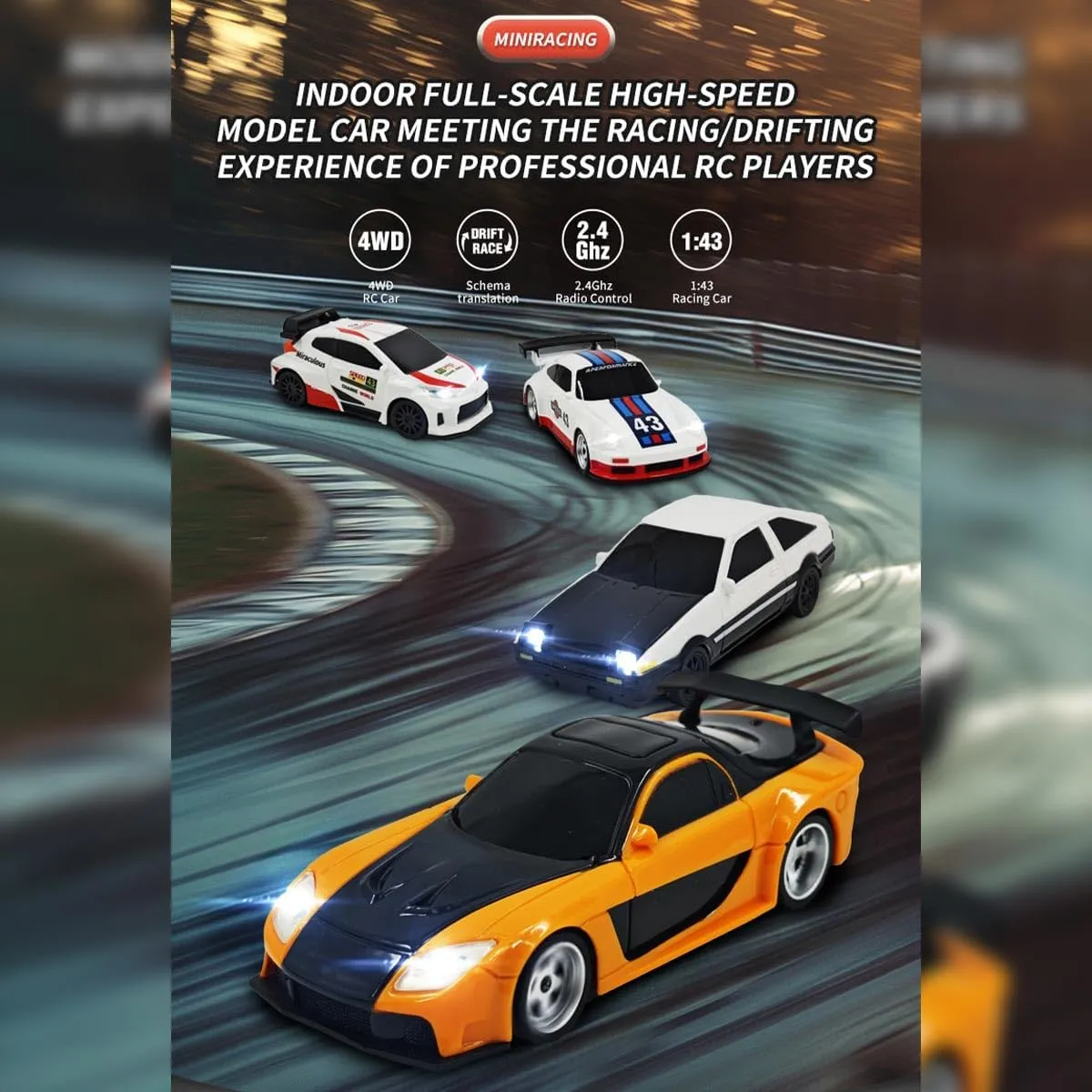 Creative Gifts - RTR RC Car for Adults, 1/43 Scale High Speed Remote Control Cars Model, RC Racing Car Mini Electric Sport reception lastly connective stimulus Vehicle 