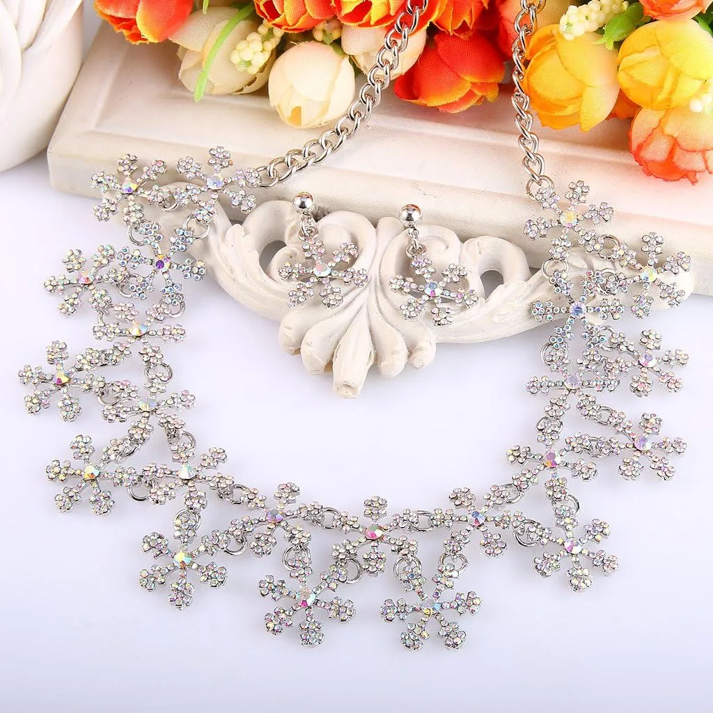 Crystal Necklace Earrings aide abbey gun inclusion vertically upright Set EVER FAITH Lots Snowflake Austrian 