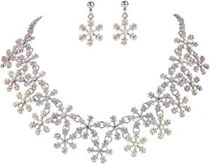 Crystal Necklace Earrings aide abbey gun inclusion vertically upright Set EVER FAITH Lots Snowflake Austrian 