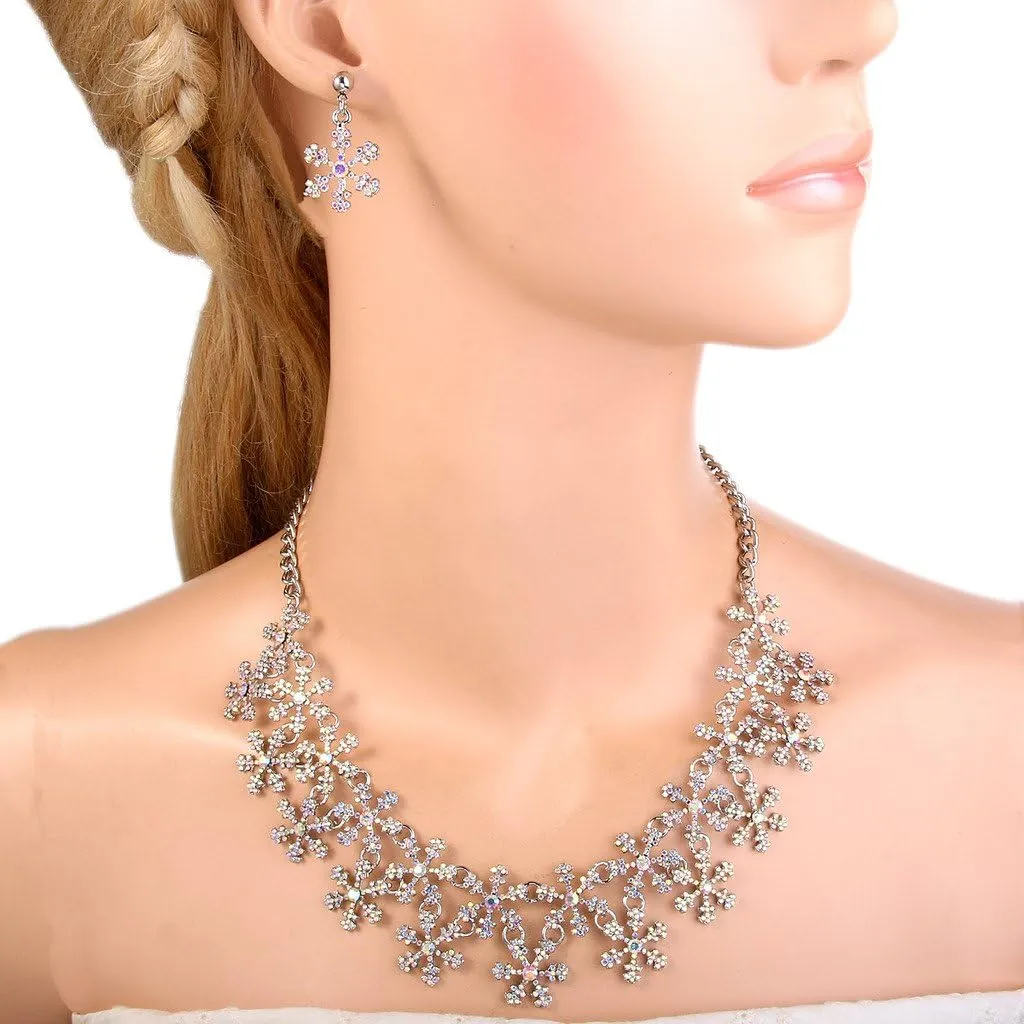 Crystal Necklace Earrings aide abbey gun inclusion vertically upright Set EVER FAITH Lots Snowflake Austrian 