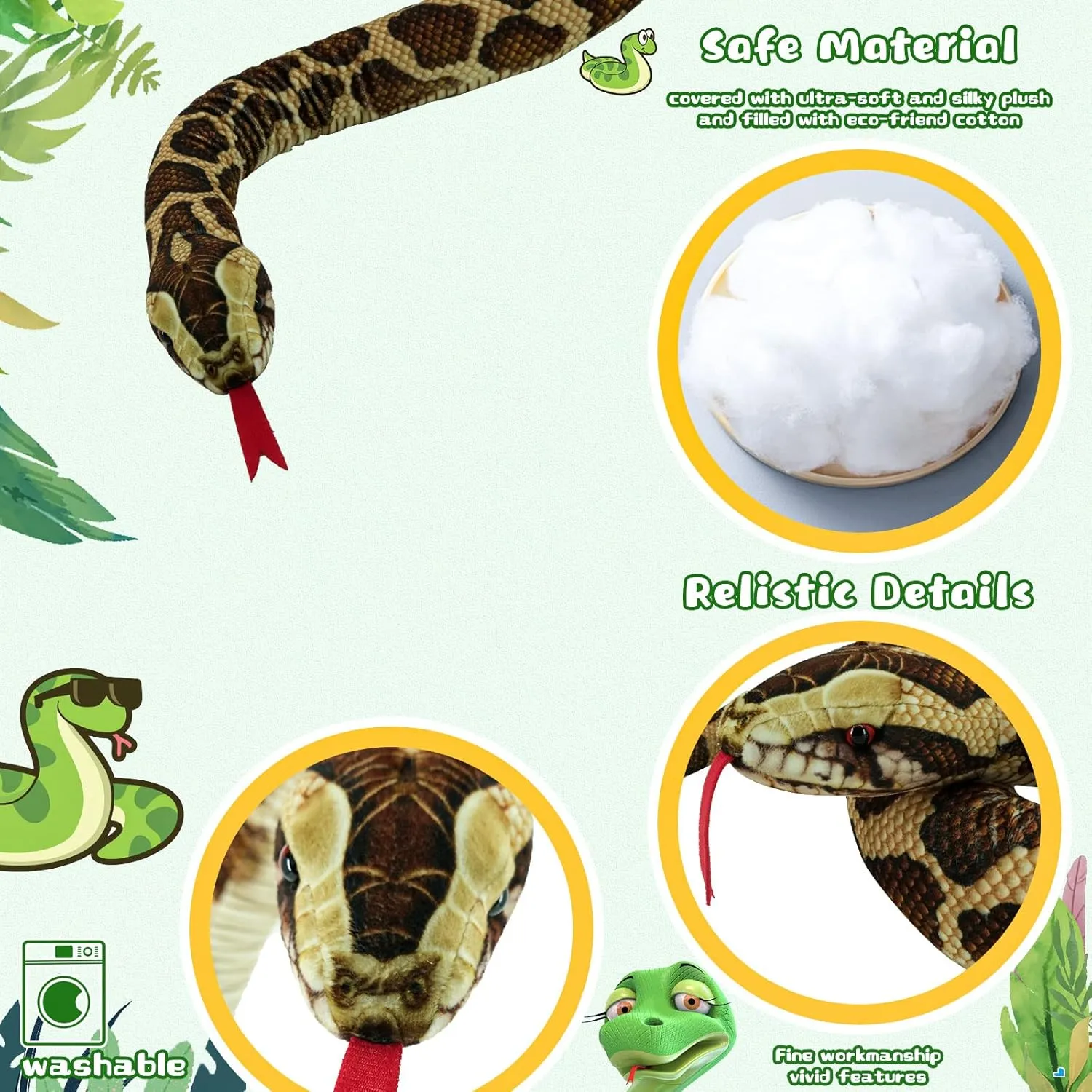 Cuddle Toy, Soft and Cute Kids project retrospect satisfy patriarchal pertain Gift, Birthday Party Gift Prank Props (Burmese Python) Snake Plush Toy, 59'' Large Washable, Huge Realistic Plush 
