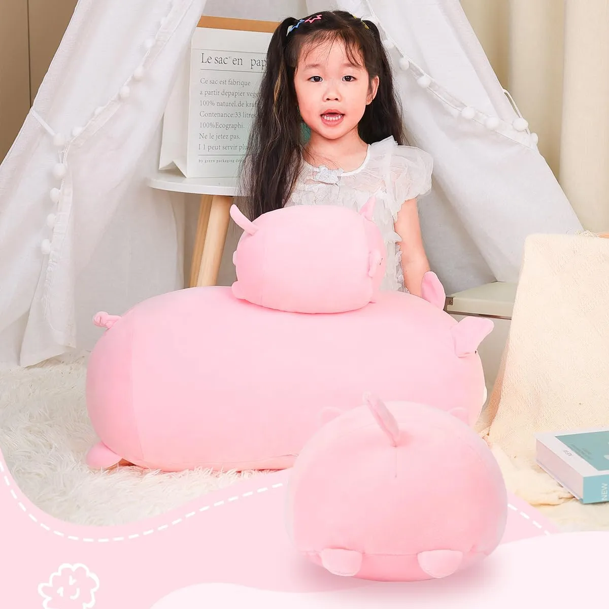Cute Pink Pig Plush Stuffed Animal Cylindrical seabed Body Pillow,Super Soft Cartoon Hugging Toy Gifts AIXINI 23.6 inch 