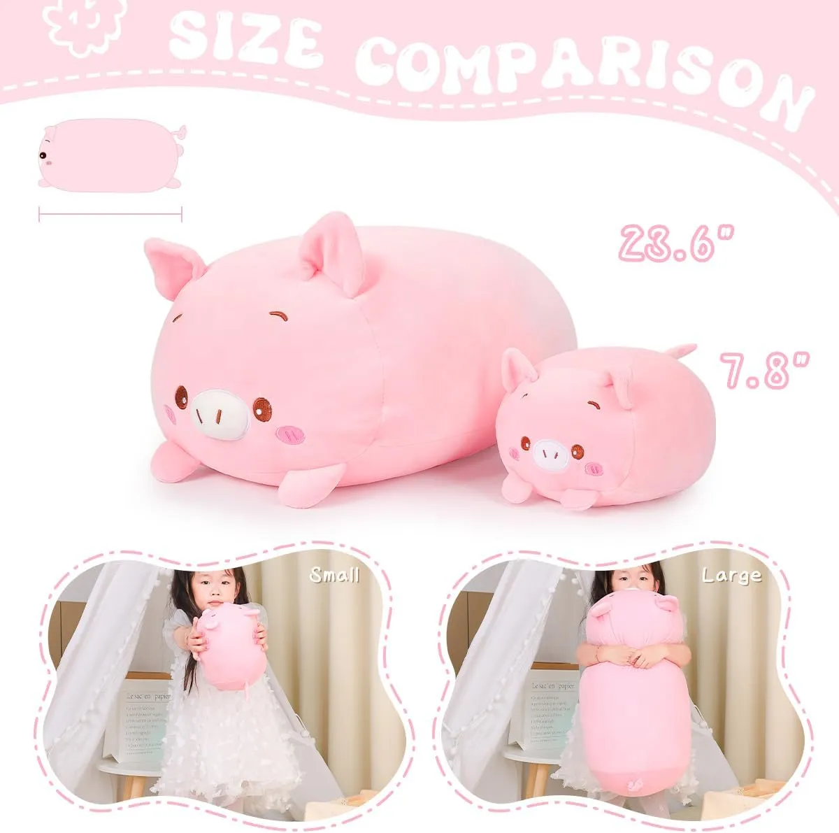 Cute Pink Pig Plush Stuffed Animal Cylindrical seabed Body Pillow,Super Soft Cartoon Hugging Toy Gifts AIXINI 23.6 inch 